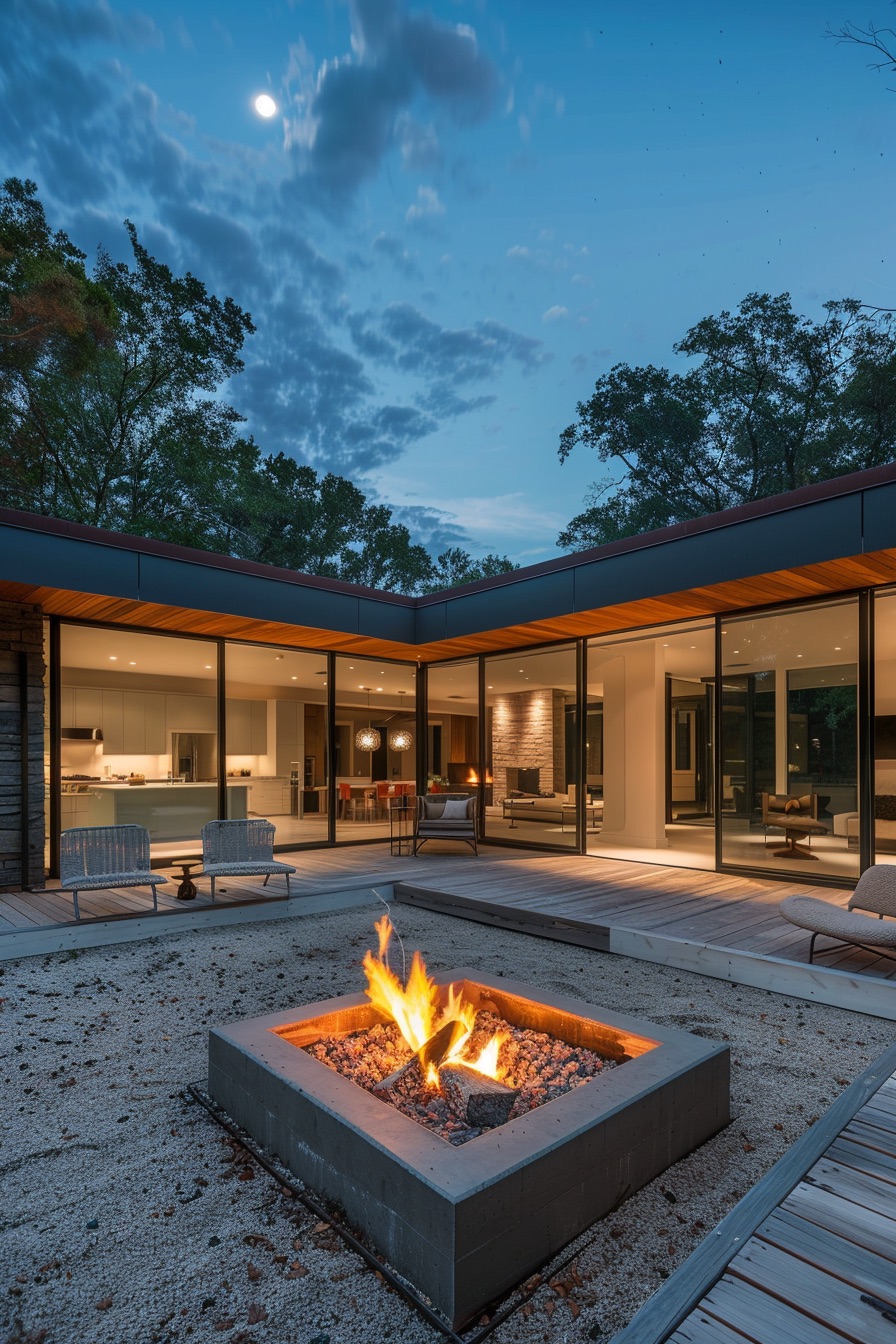 courtyard house gravel deck firepit