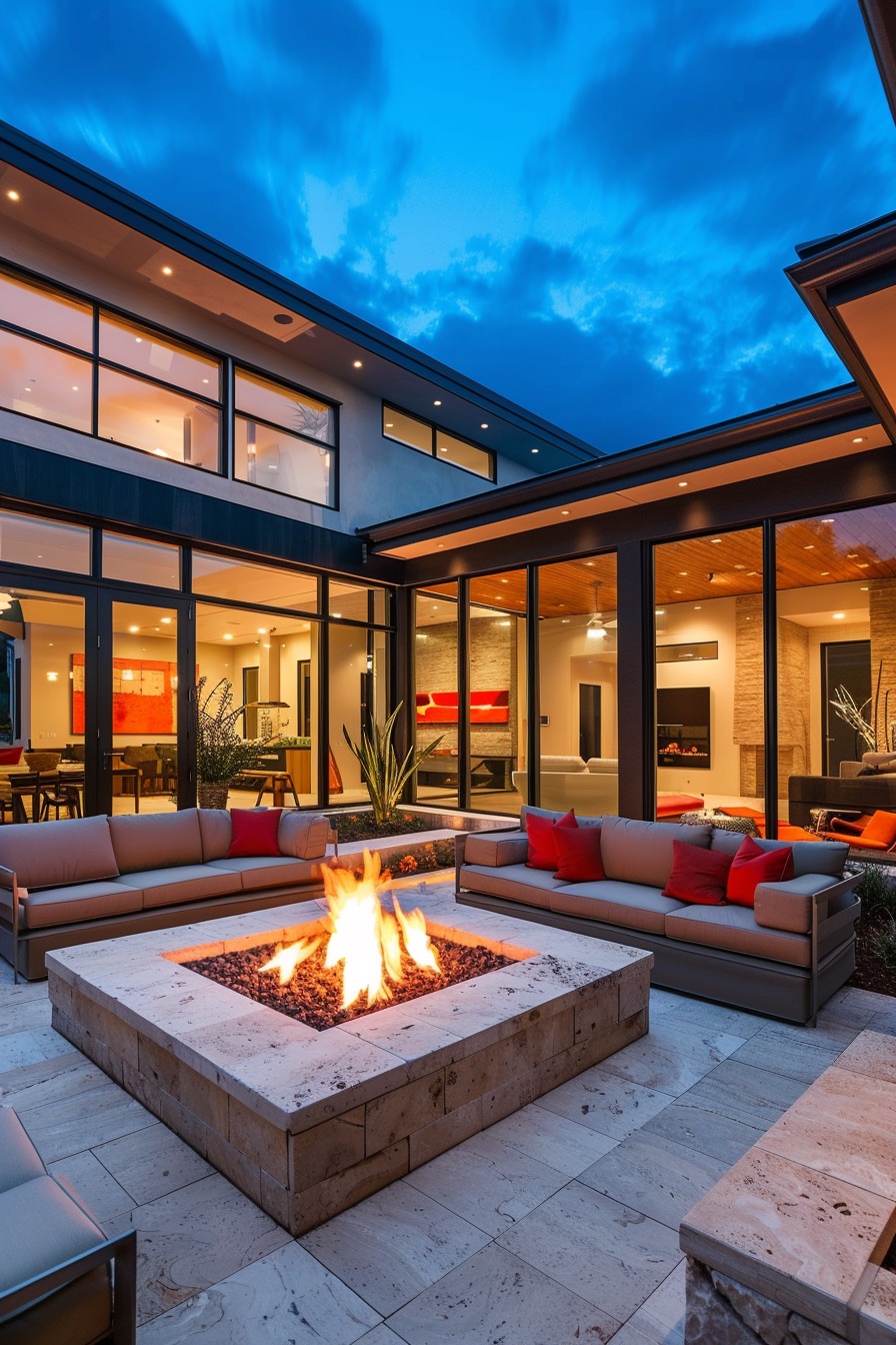 courtyard house large firepit