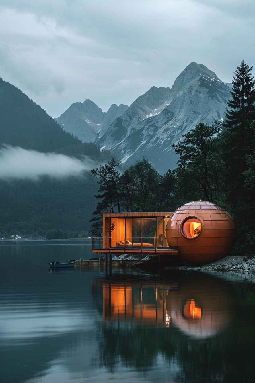 lake cabin with sphere pod