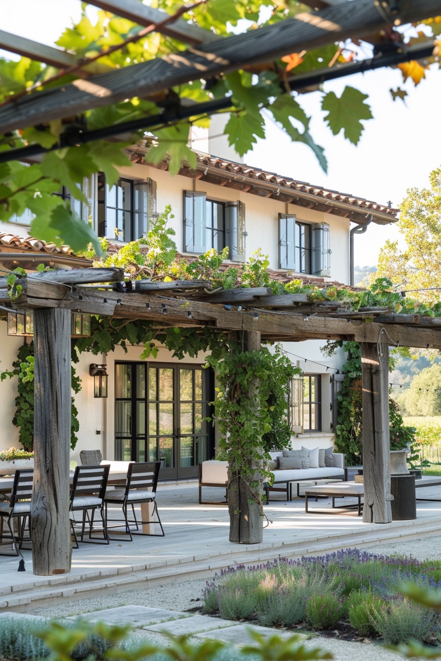 mediterranean house pergola seating