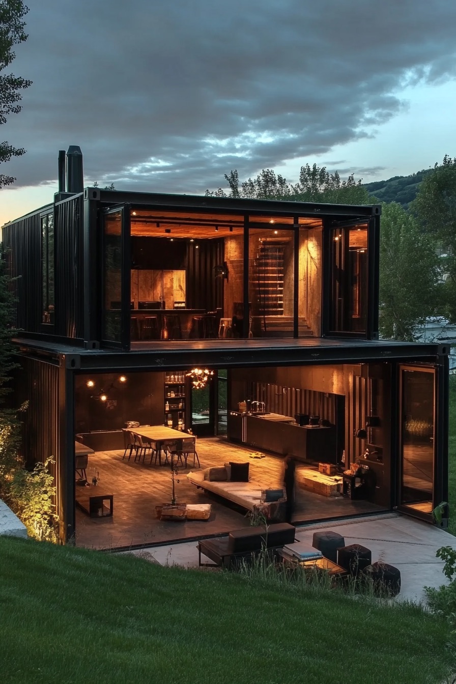 shipping container house with retractable walls 2