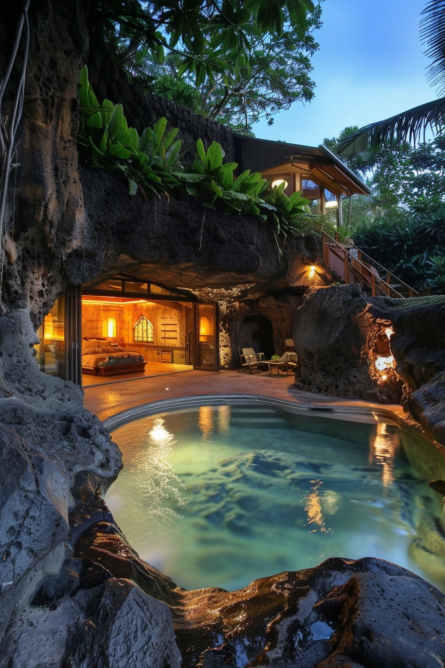 lava cave home with pool