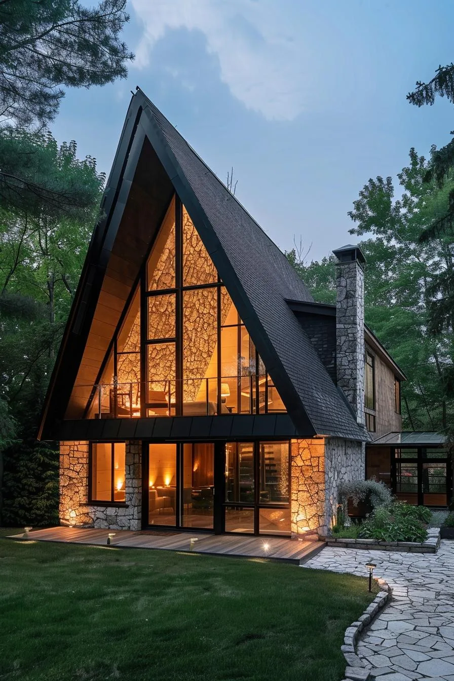 modern a frame house stone foundations
