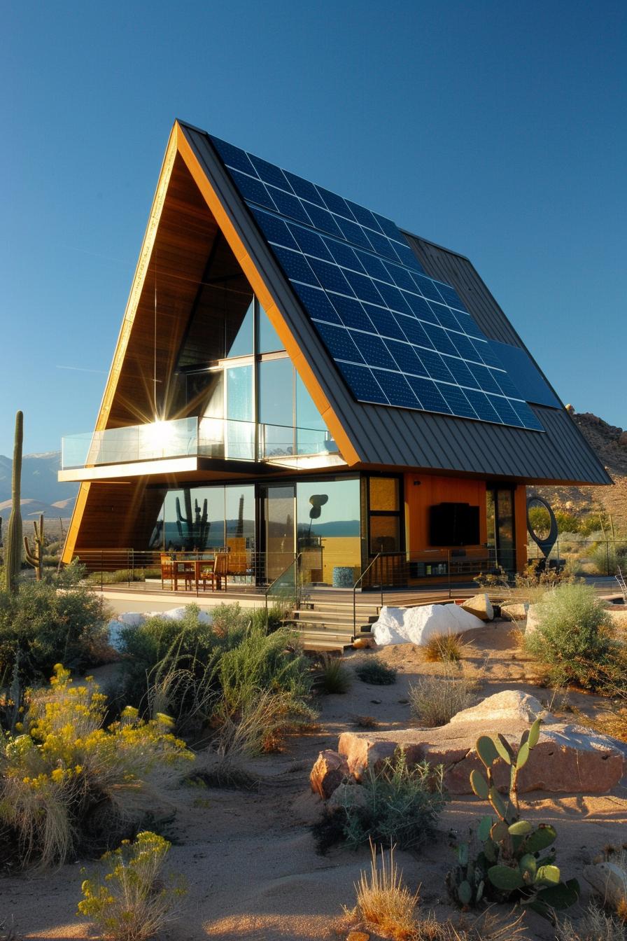 a frame solar house with balcony