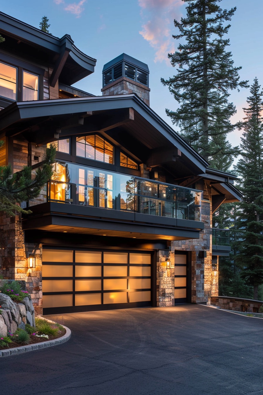 barn house with garage with glass doors