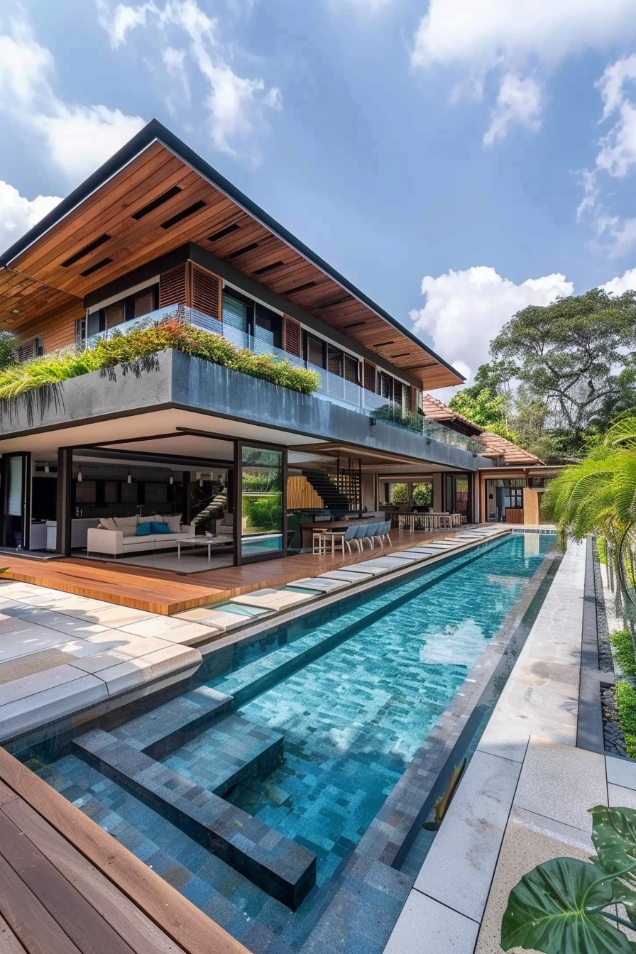 courtyard house vertical garden with pool