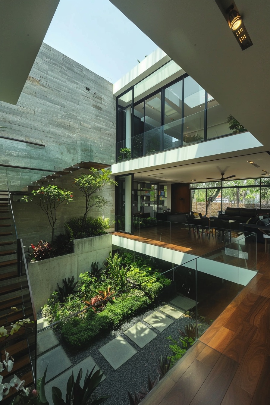 courtyard house vertical garden with trees