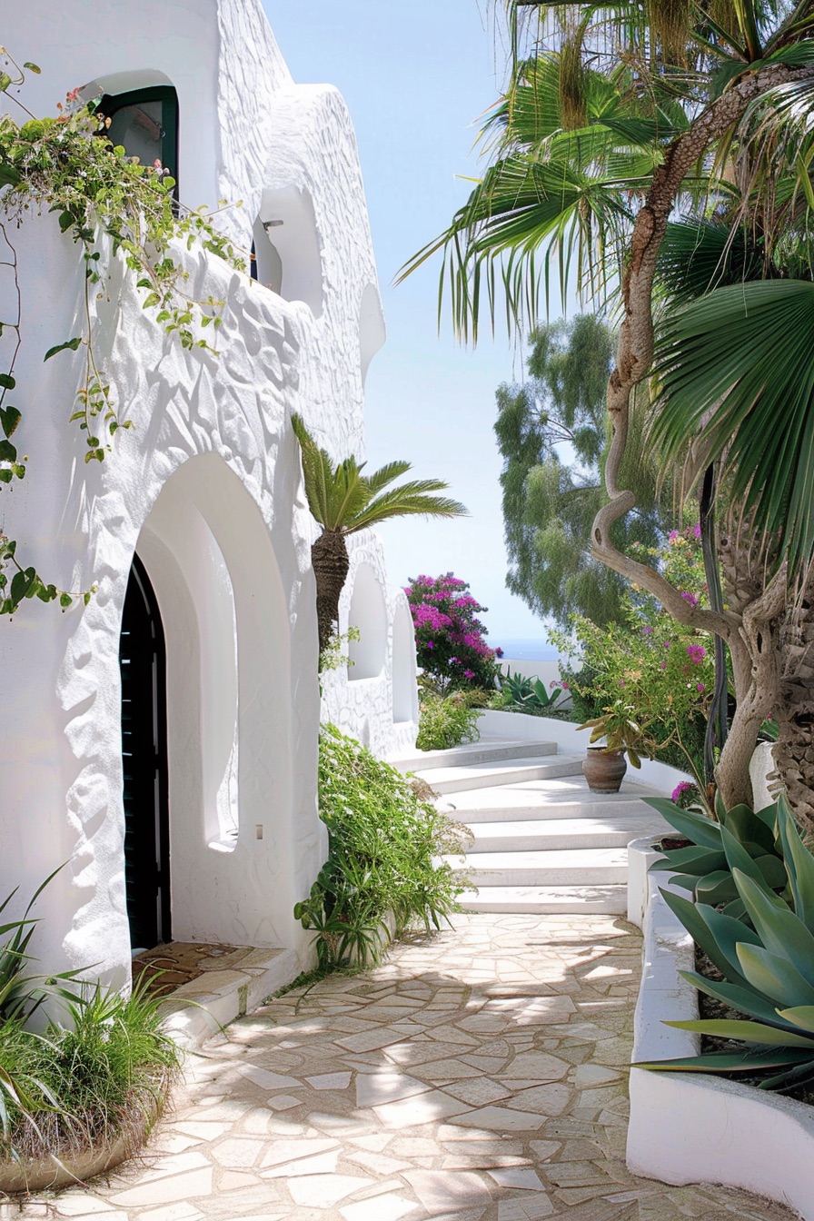 mediterranean house whitewashed walls small garden