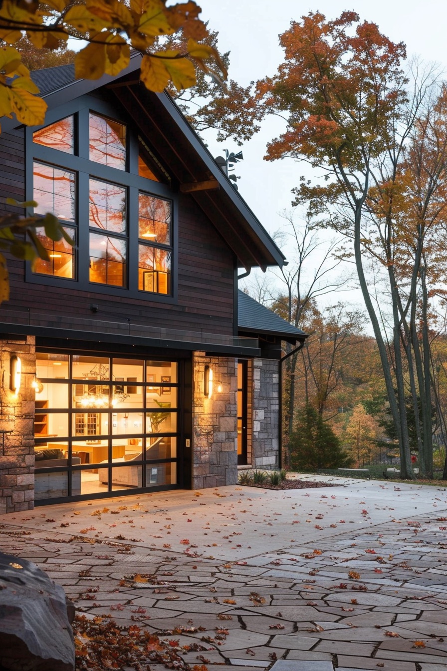 modern barn house with garage doors