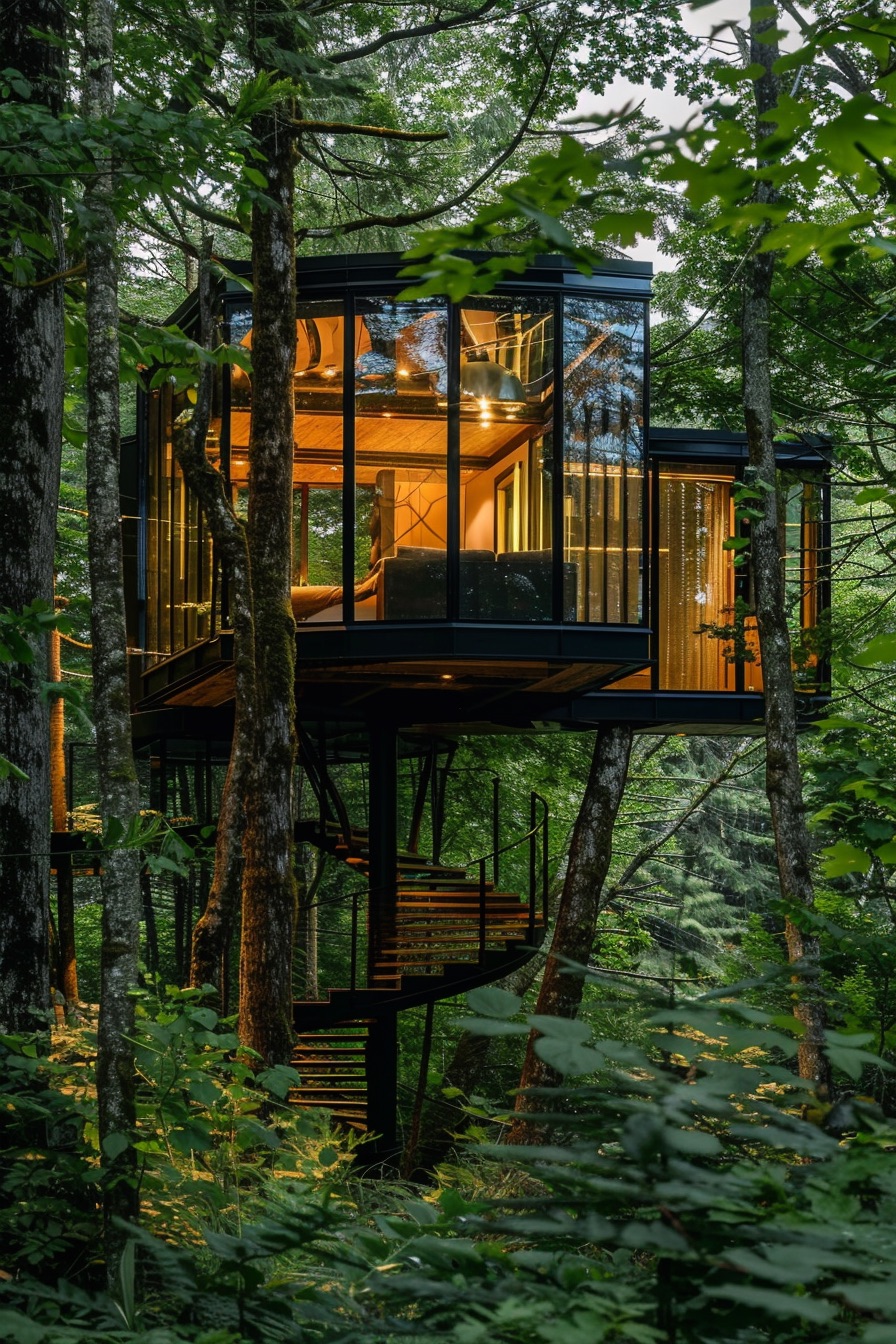 treetop glass cabin full views