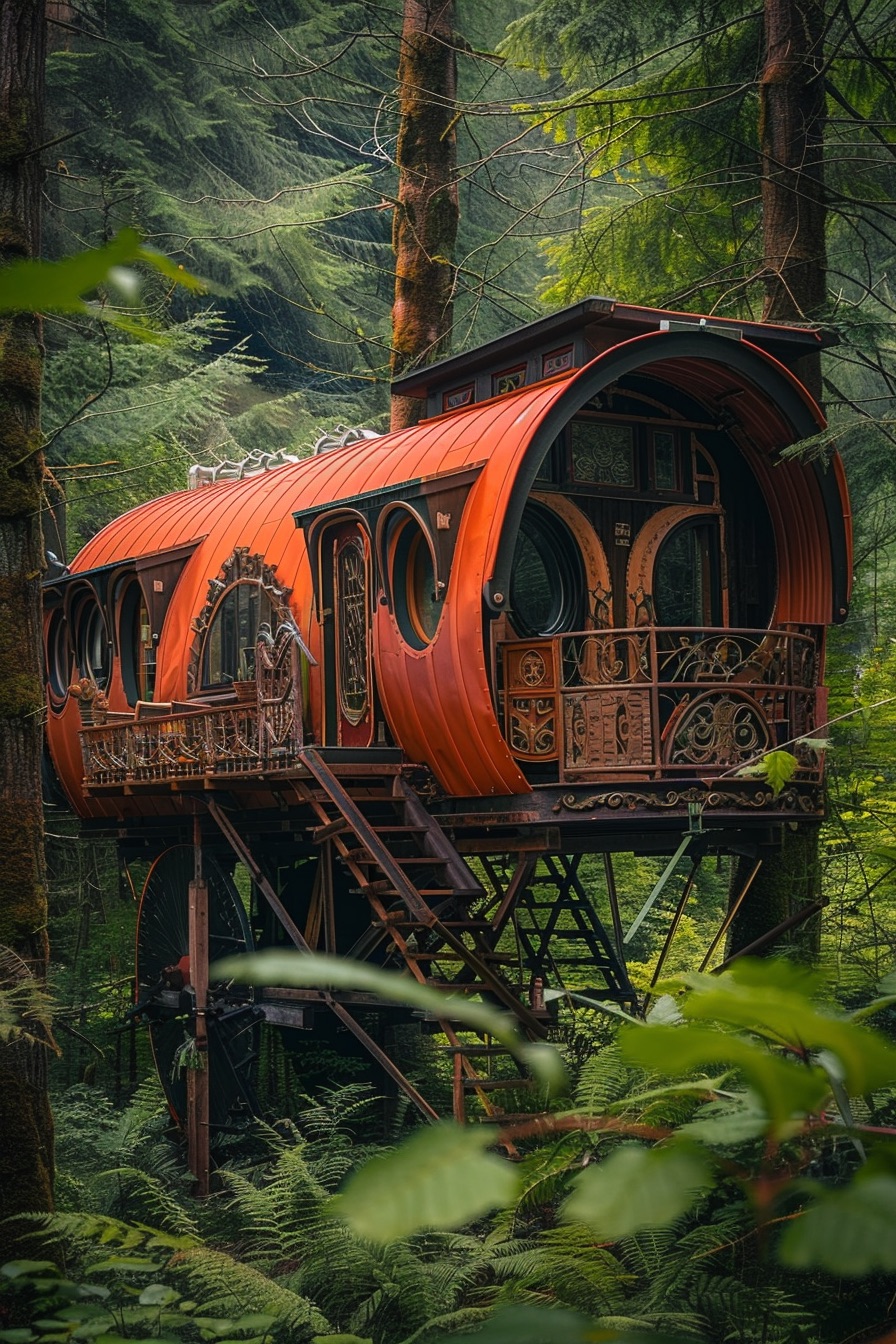 gypsy caravan trailer cabin woods