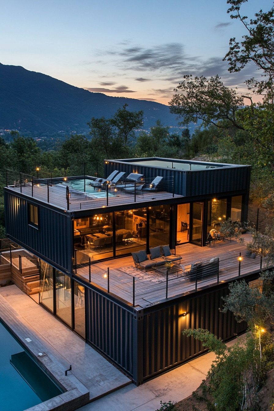 shipping container house rooftop pool 1