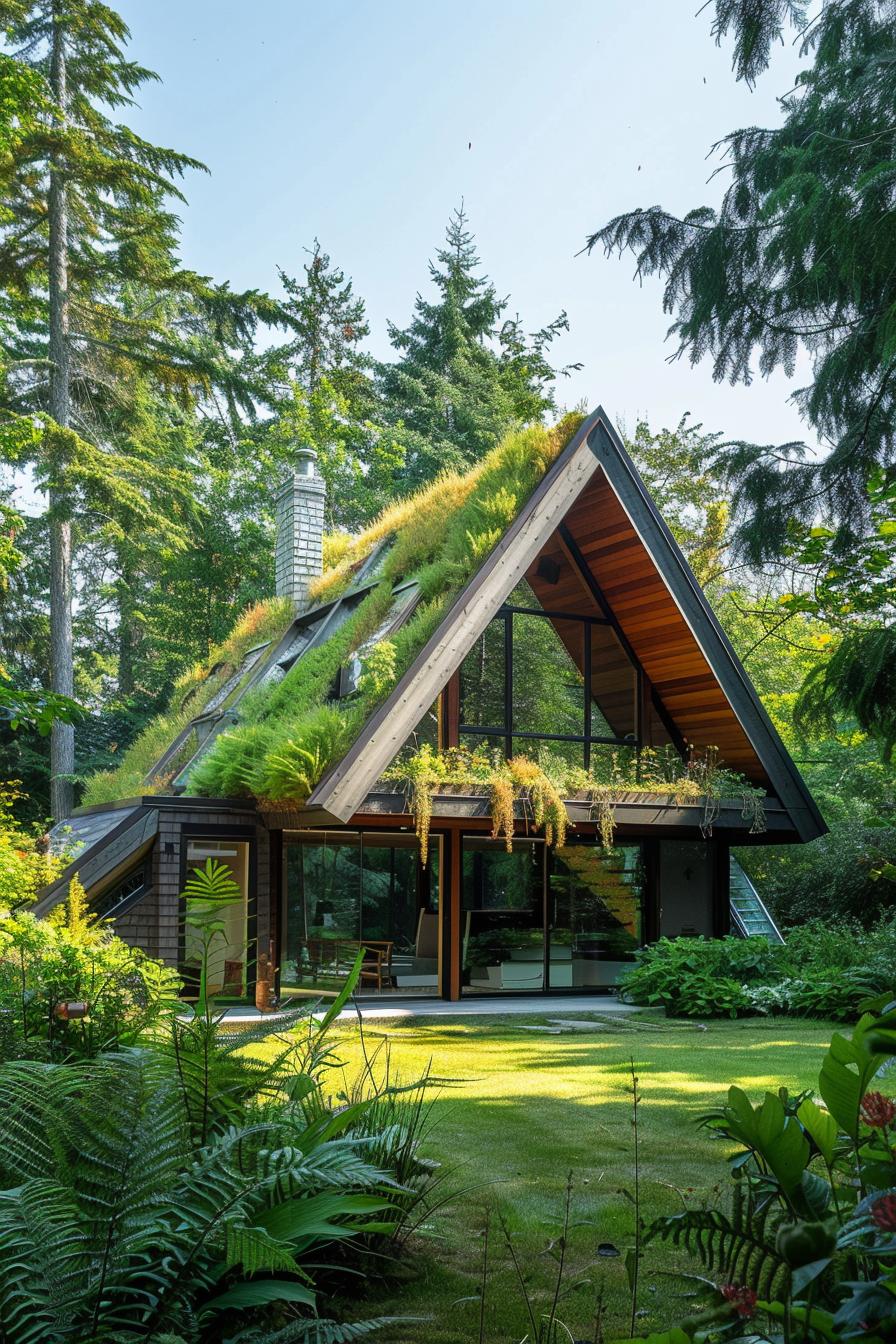 a frame forest house green roof