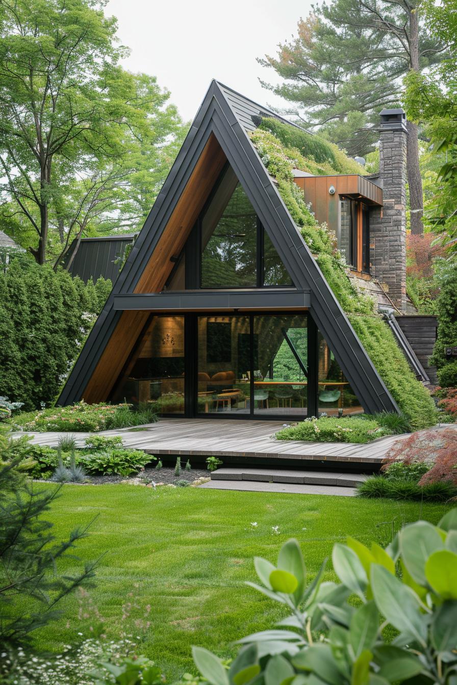 a frame house green roof