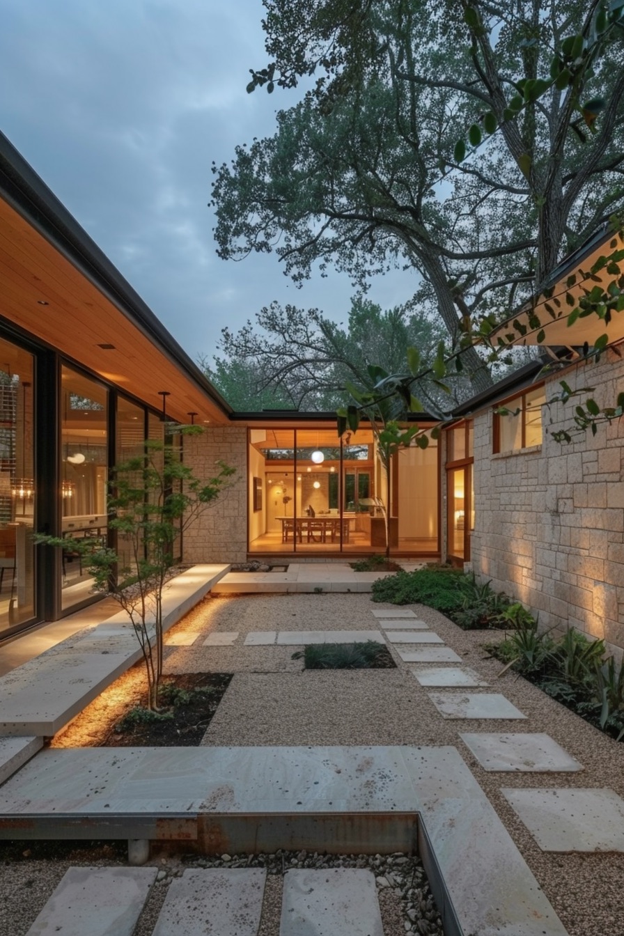 courtyard house terrace sliding glass doors