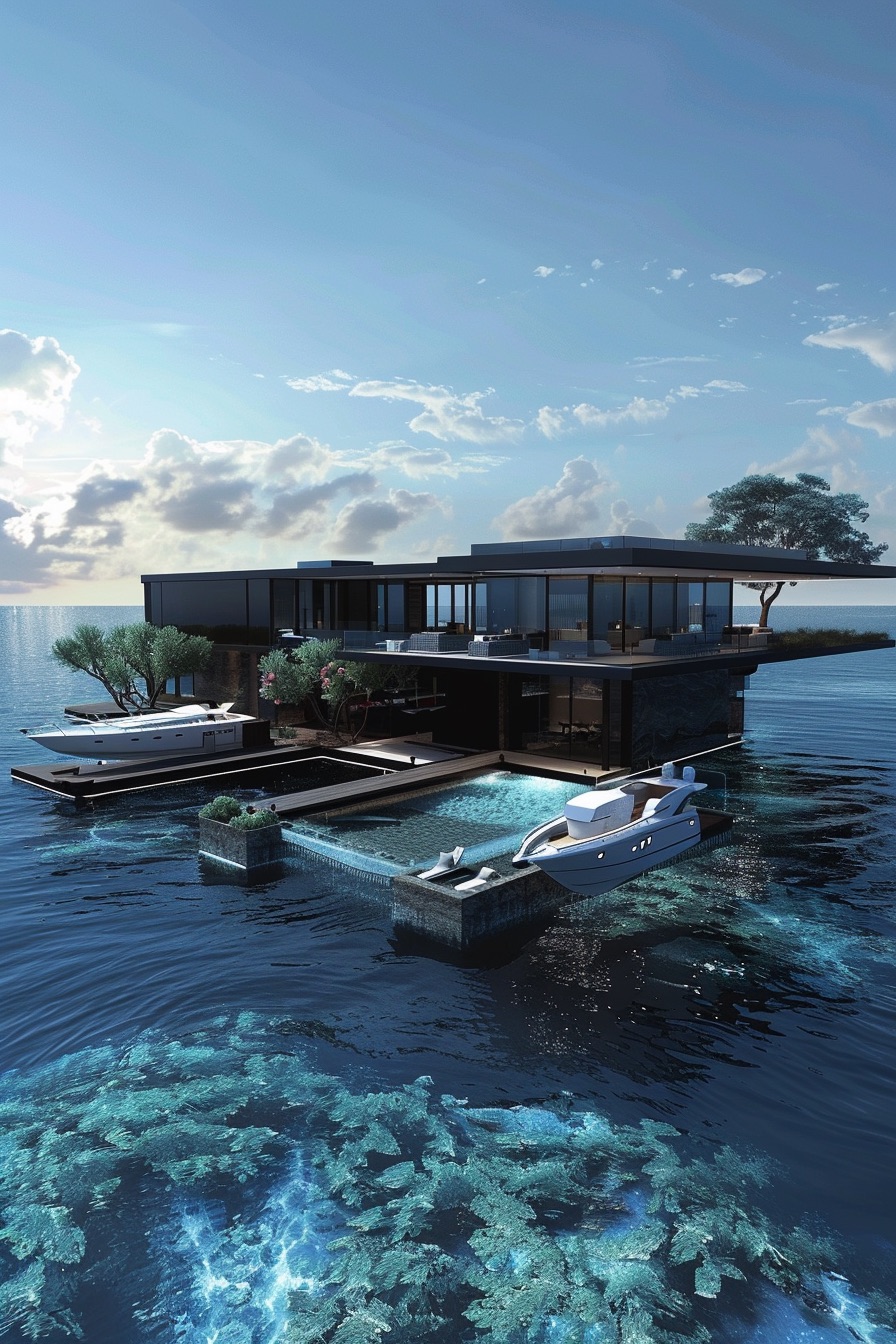 floating house with docks