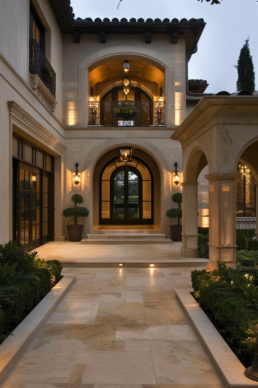 mediterranean house courtyard with arched doorways