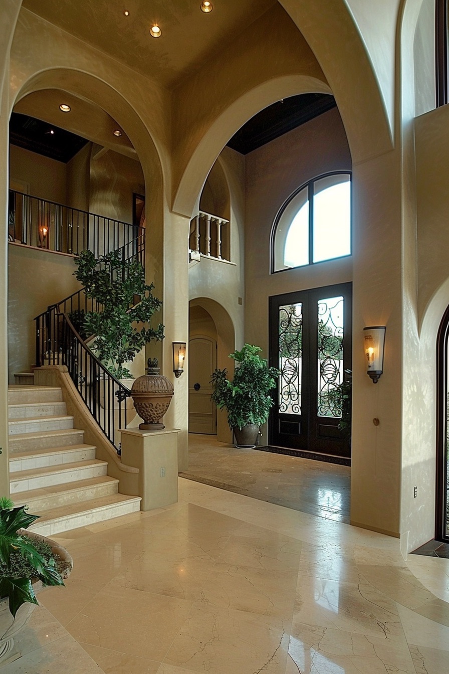 mediterranean house interior with arches