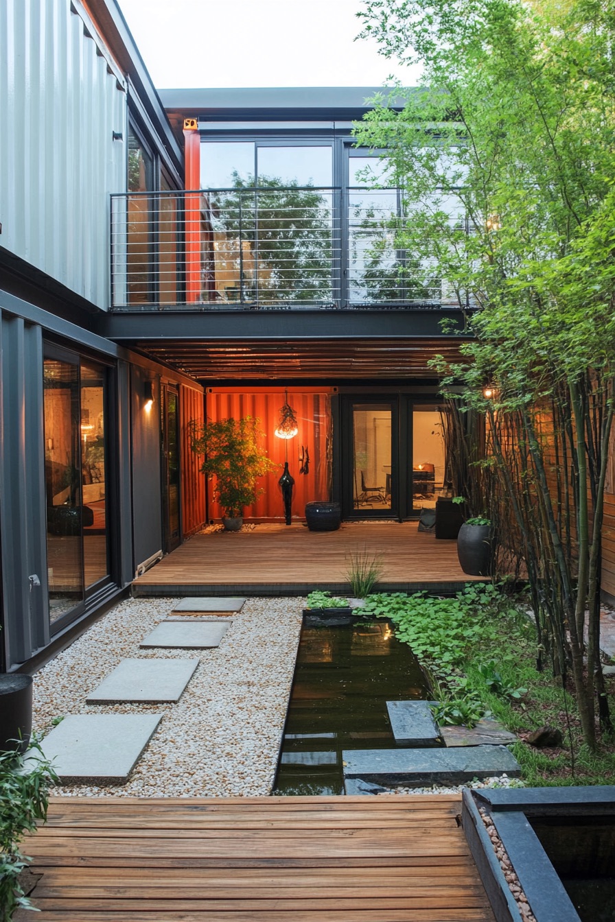 shipping container house courtyard 3