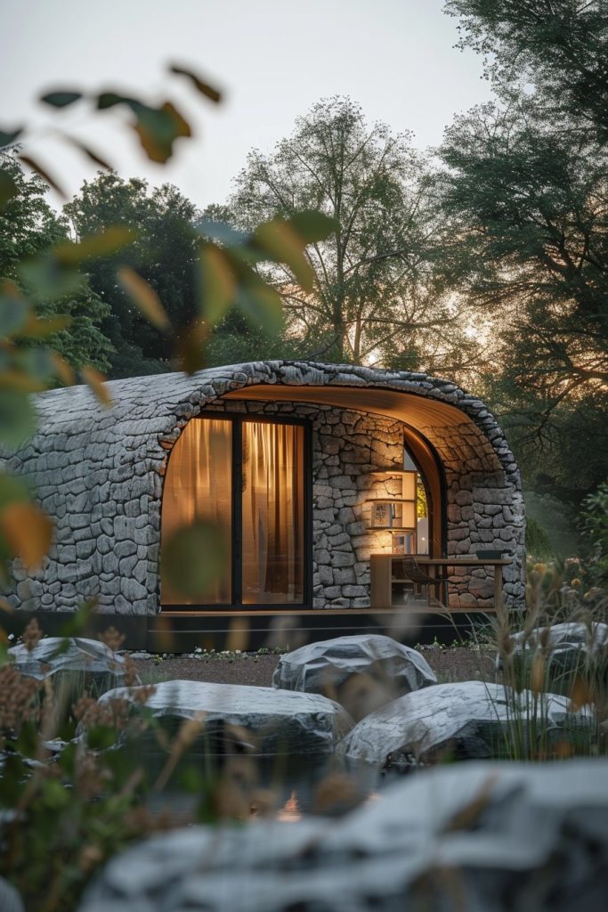 3d-printed stone look cabin