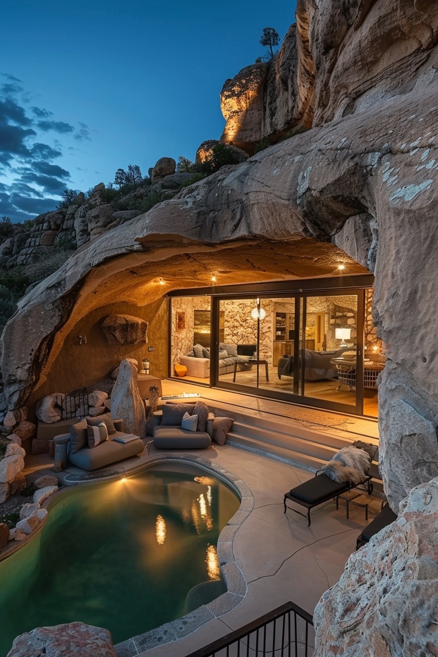 cave home with pool