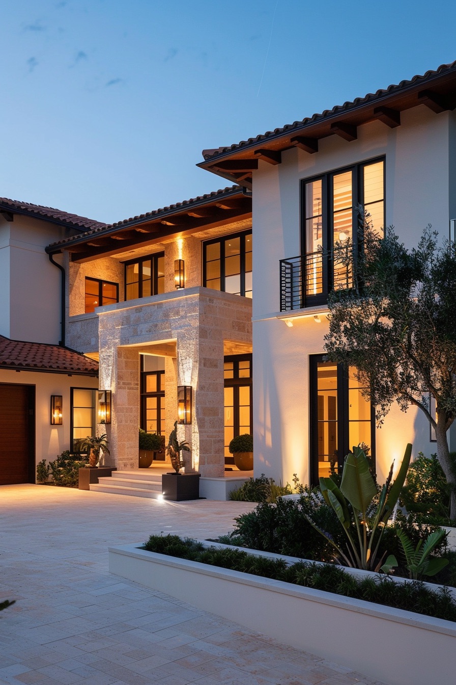 mediterranean house courtyard paved with garden