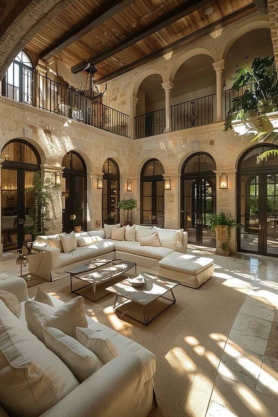 mediterranean mansion courtyard living 2