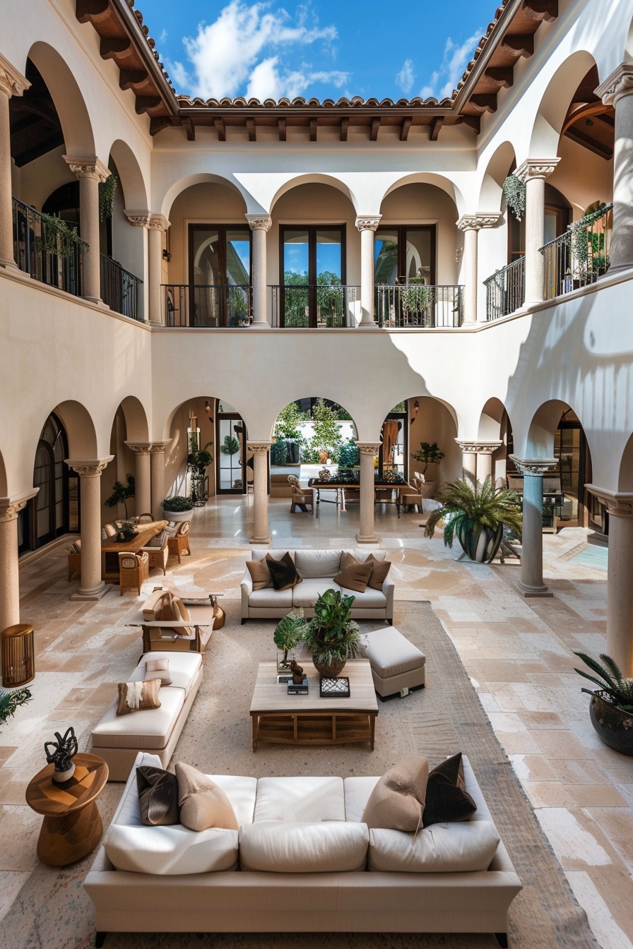 mediterranean mansion courtyard living 3