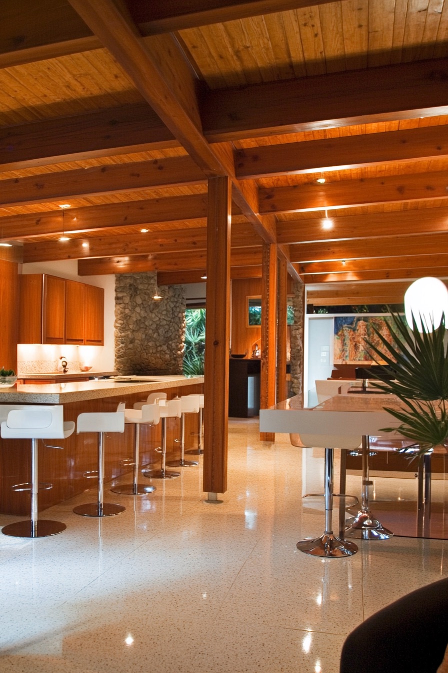 mid century modern house post and beem interior 1