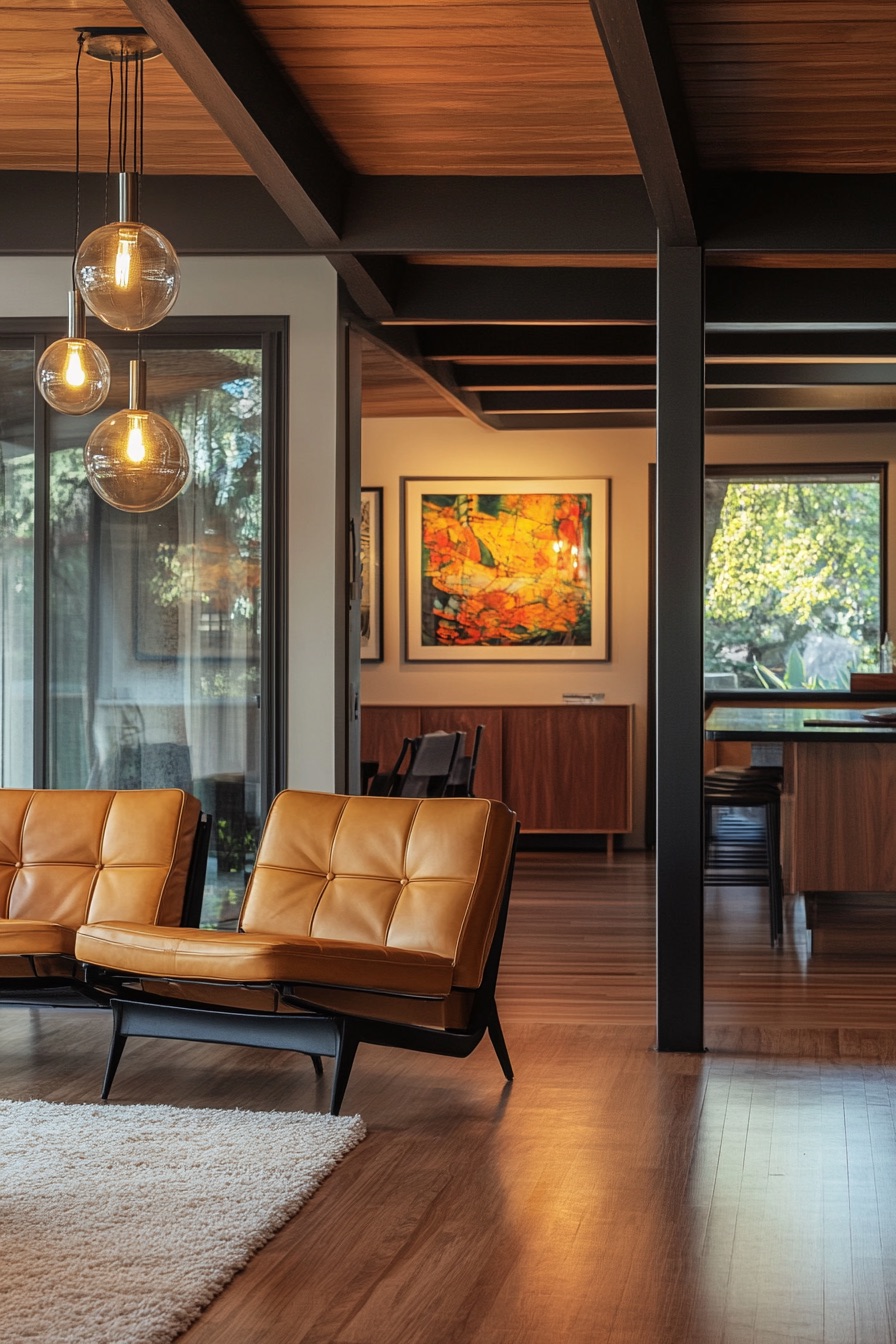 mid century modern house post and beem interior 3