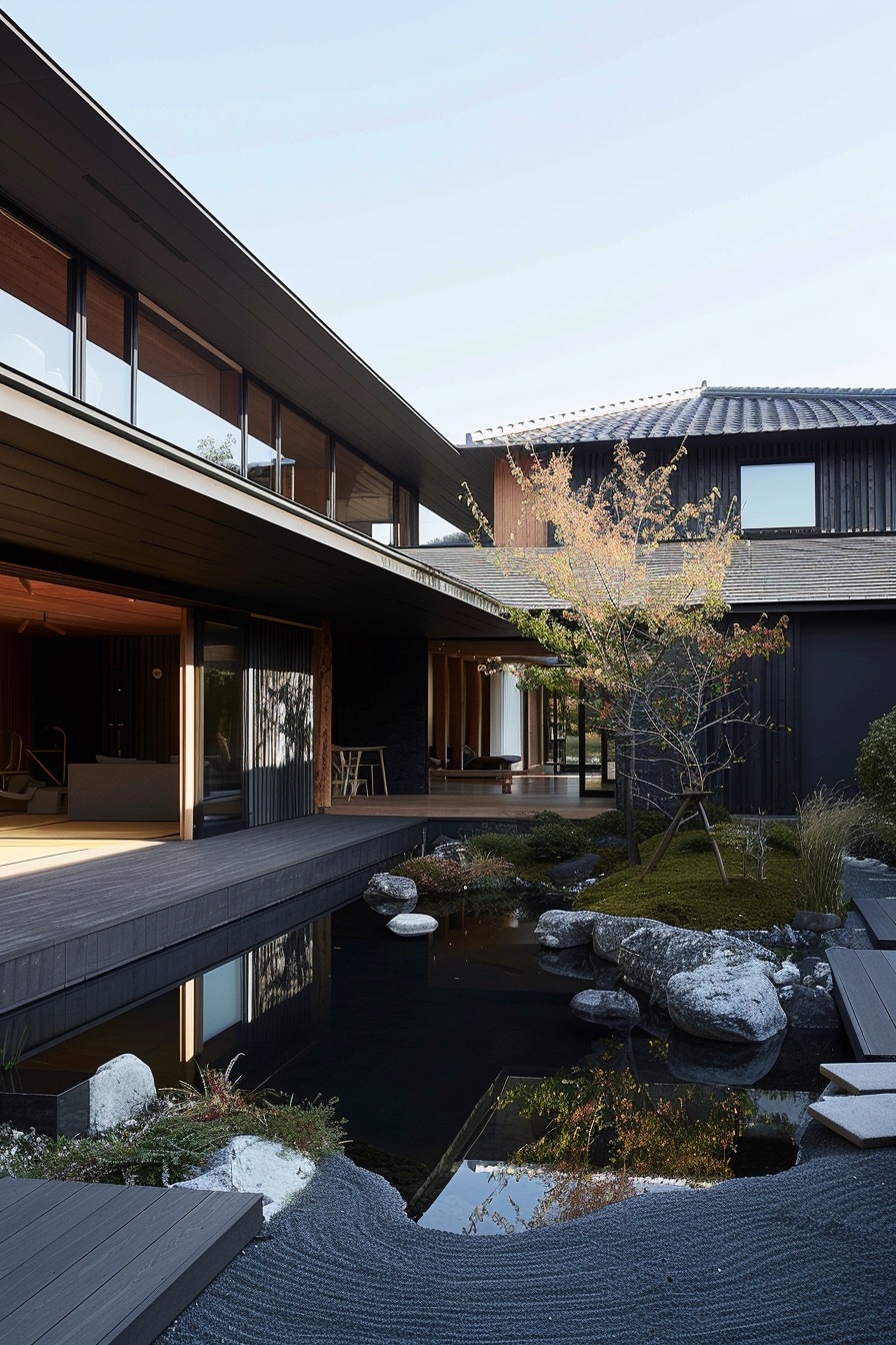 courtyard garden hardscape pond