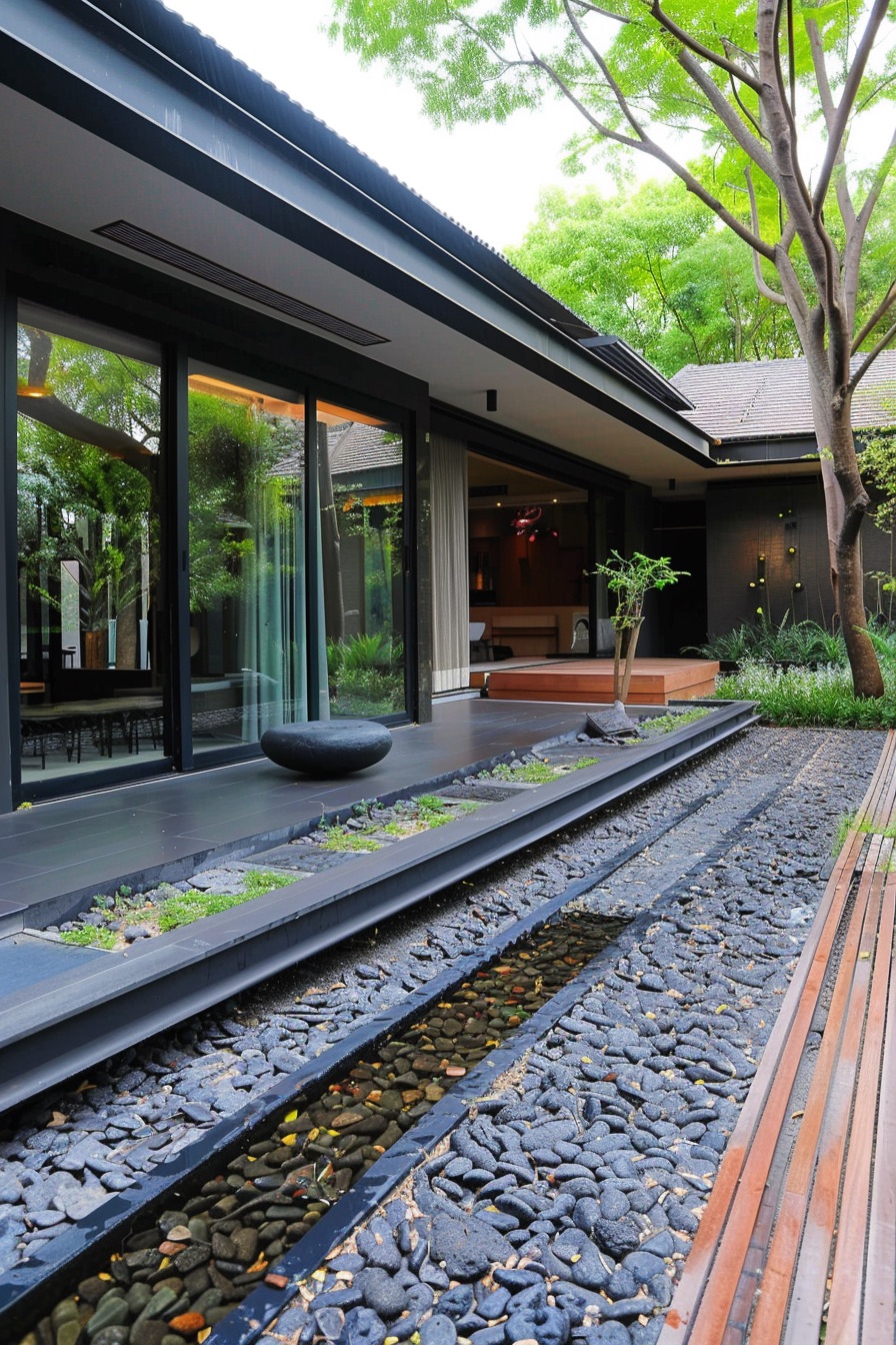 courtyard house with zen garden pebbles