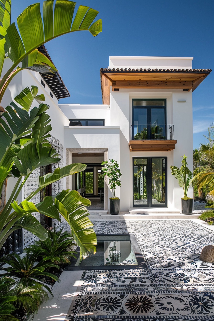 mediterranean house yard paved with mosaic tiles