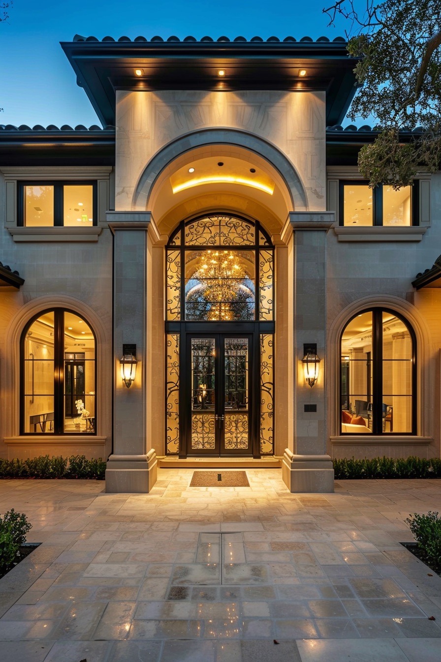 mediterranean mansion grand arch entrance 1