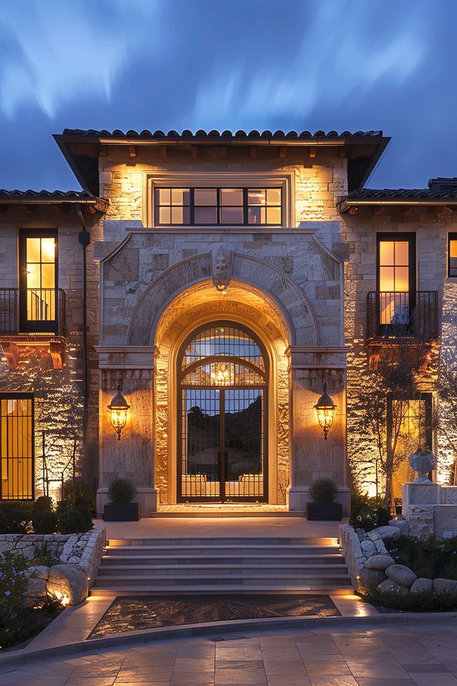 mediterranean mansion grand arch entrance 2