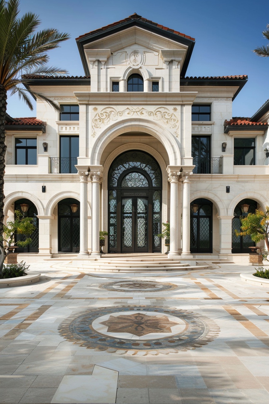 mediterranean mansion grand arch entrance 3