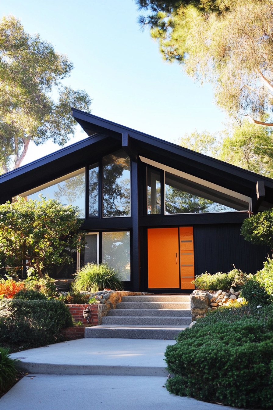 mid century modern house asymmetrical facade 1