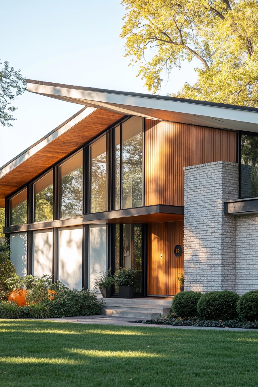 mid century modern house asymmetrical facade 2