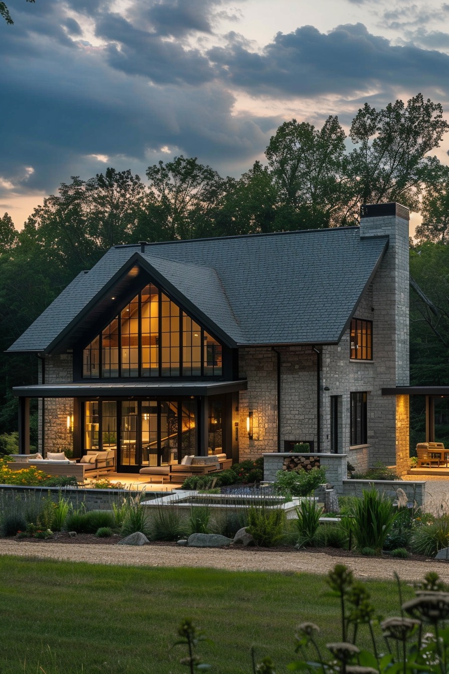 modern barn house terrace indoor connected