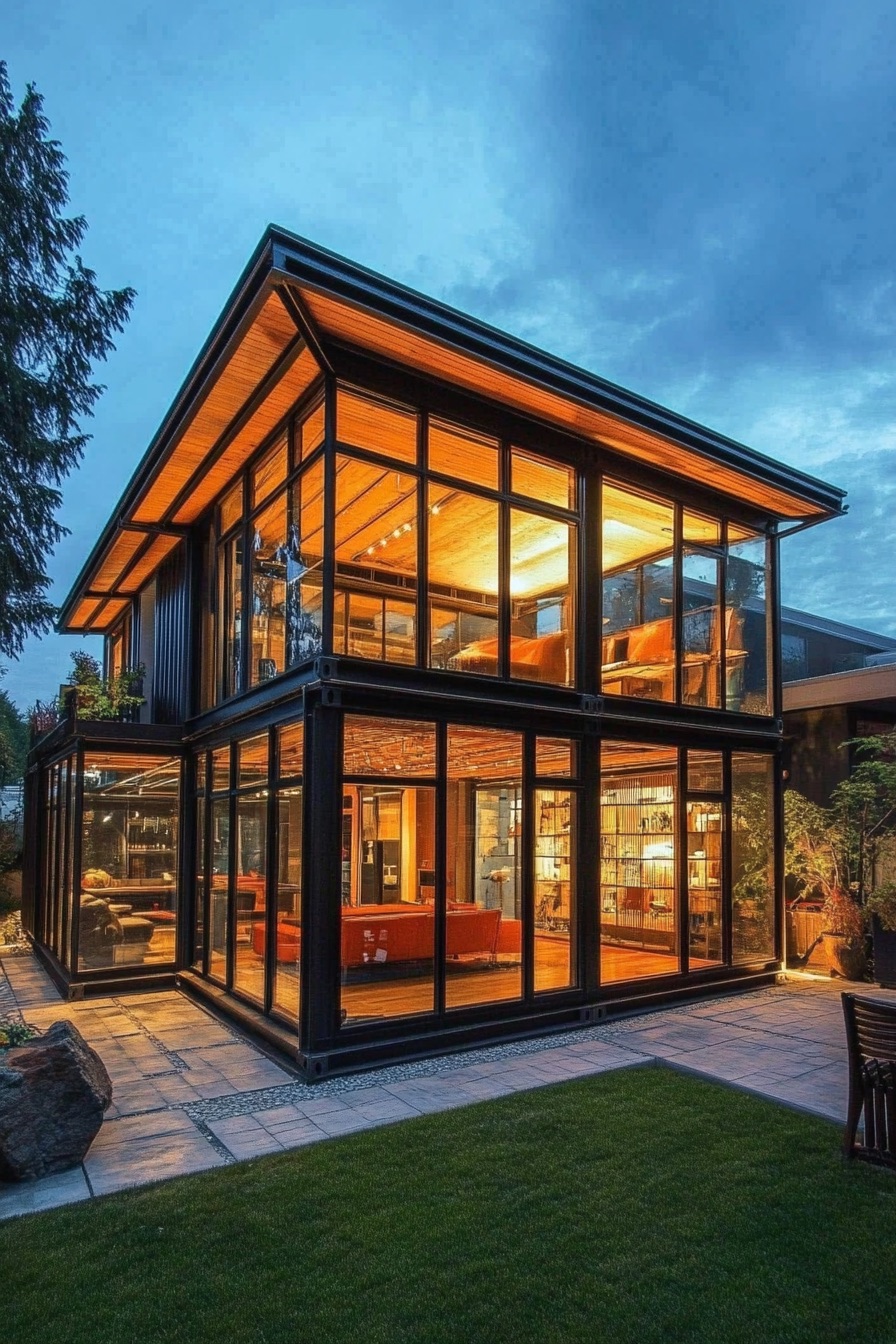 shipping container house glass walls 1