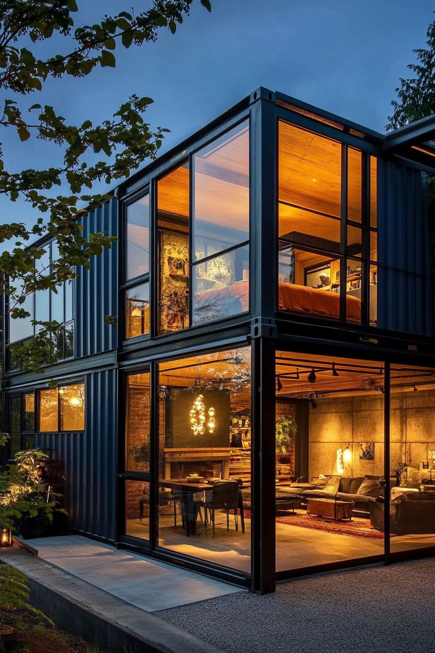 shipping container house glass walls 2