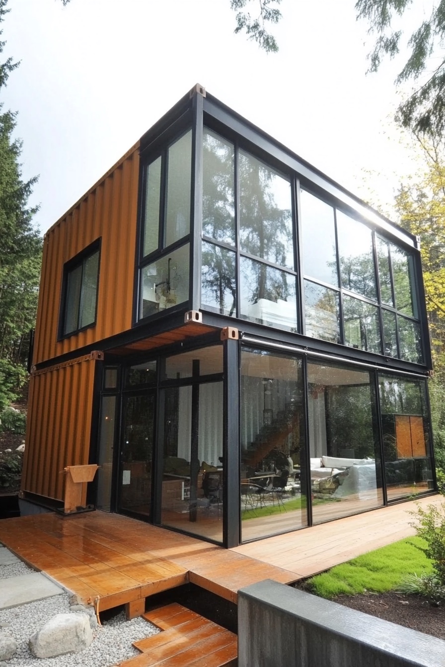 shipping container house glass walls 4