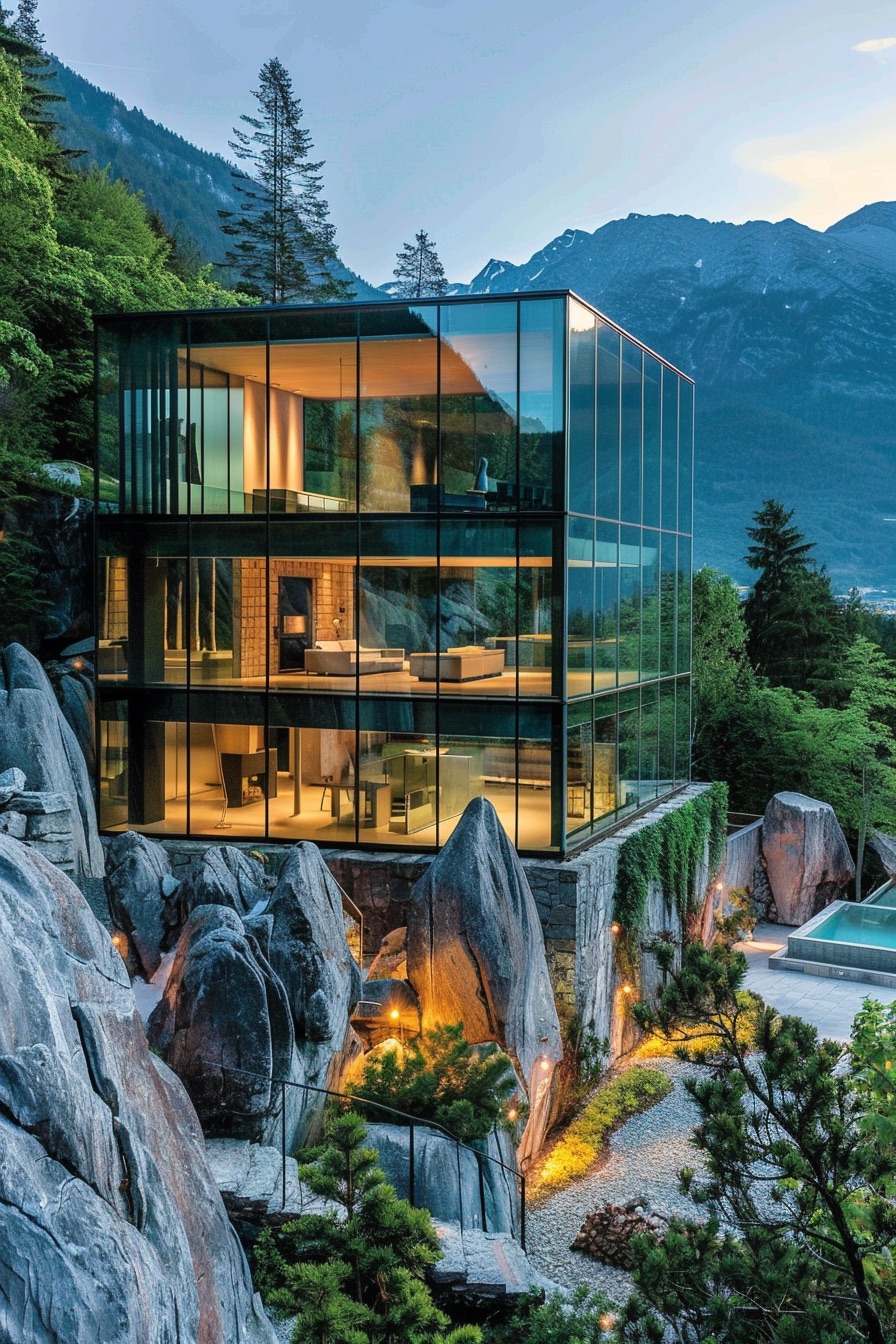 three story glass mansion