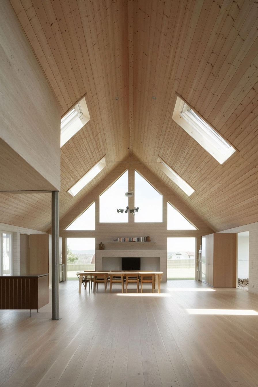 barn house minimalist interior skylights