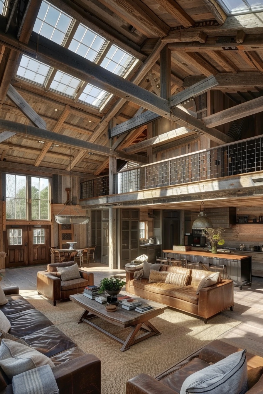 barn house open concept interior skylights