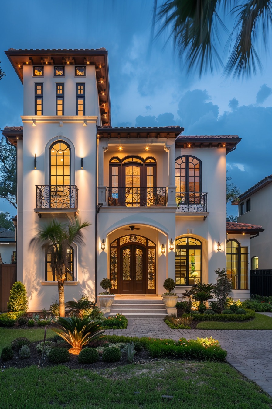 mediterranean house ornate iron window grilles