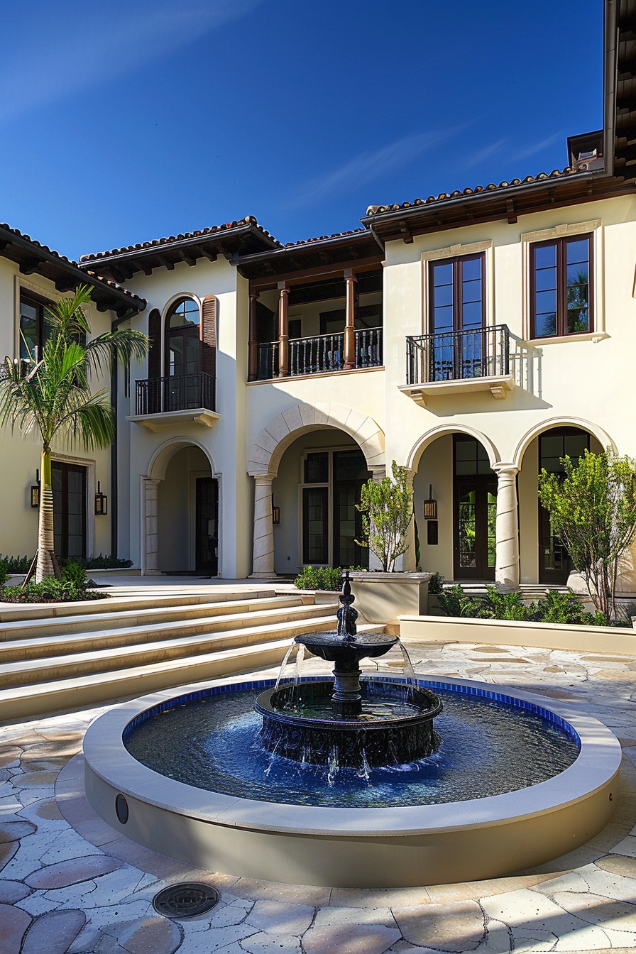 mediterranean mansion courtyard fountain 1