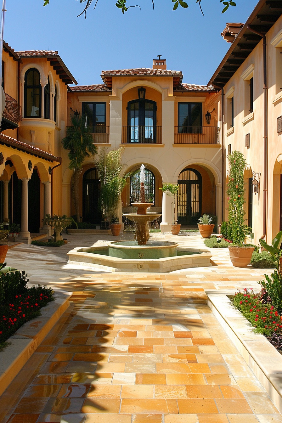 mediterranean mansion courtyard fountain 3