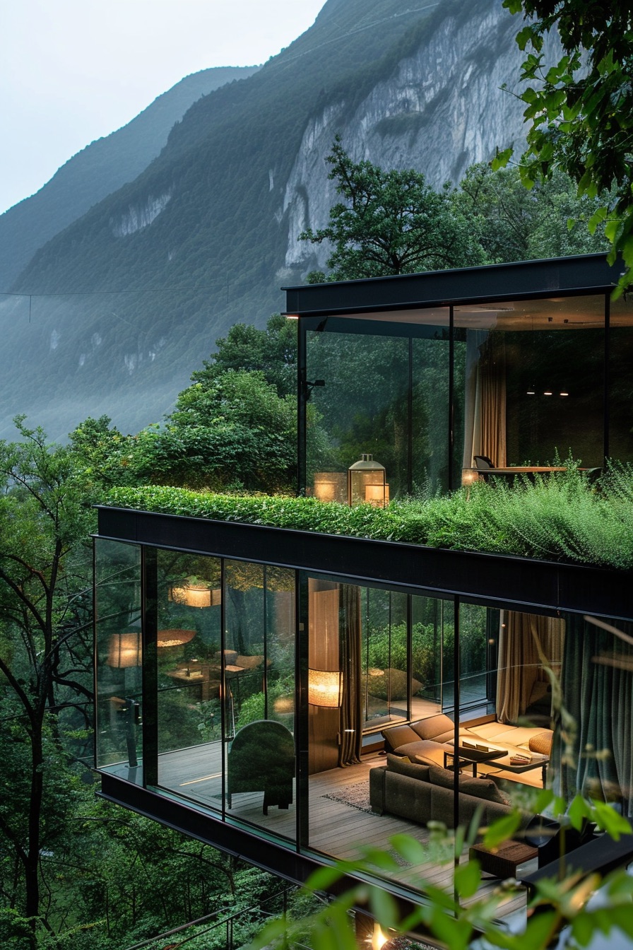 cabin with green terraces