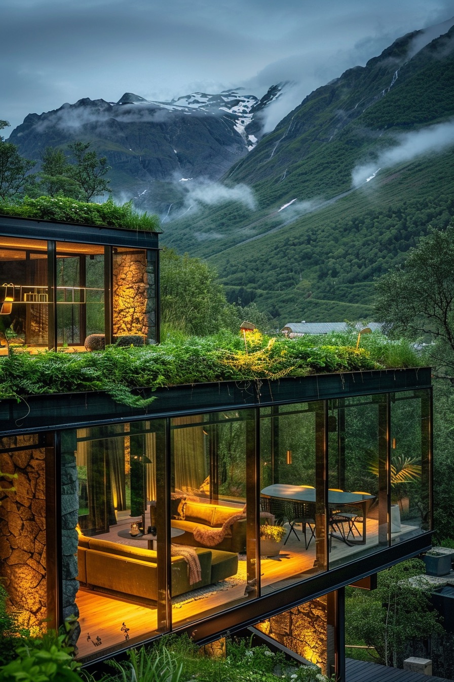 green roof cabin